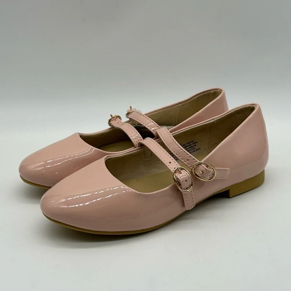 Cat & Jack Pink Double Strap Pink Flats | Sz 2 l Vegan | New With Tags l No Box